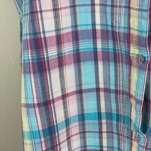 Vintage Plaid Camp Shirt Top Womens 3X Button Up Classic Preppy Colorful Crisp - Picture 4 of 9